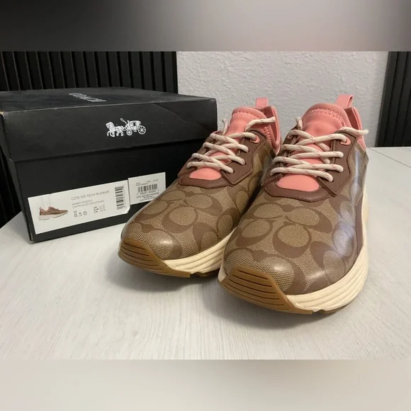 Coach Women's Tan and Pink Sneakers - Picture 4 of 9